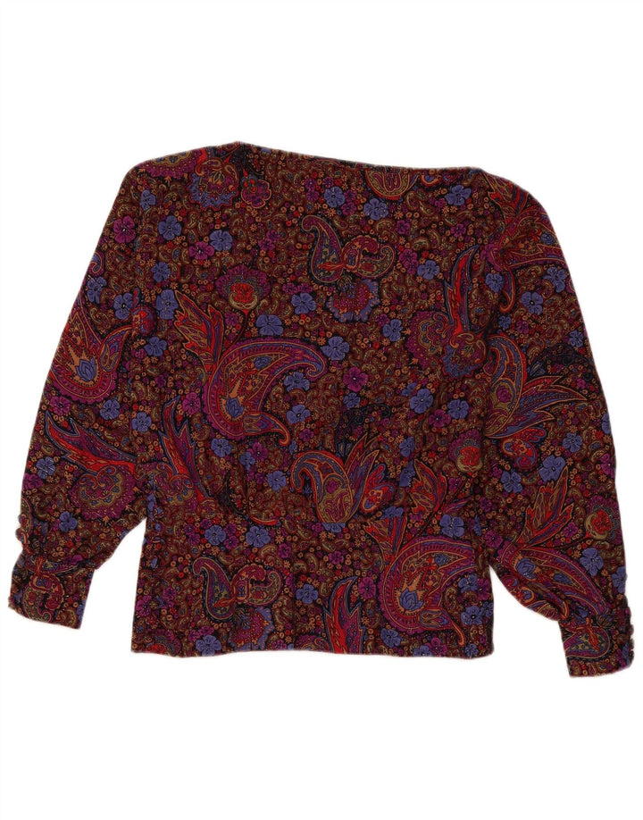 Vintage mujer manga larga blusa Top Reino Unido 12 medio multicolor Paisley