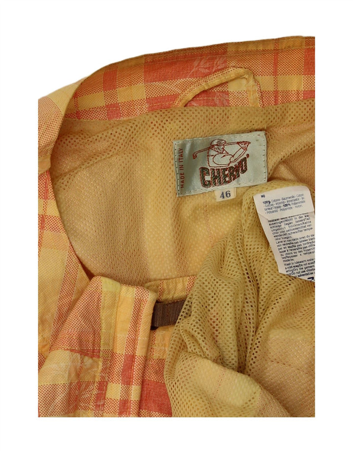 Vintage mujer oversize Gilet IT 46 Algodón de cuadros amarillo grande