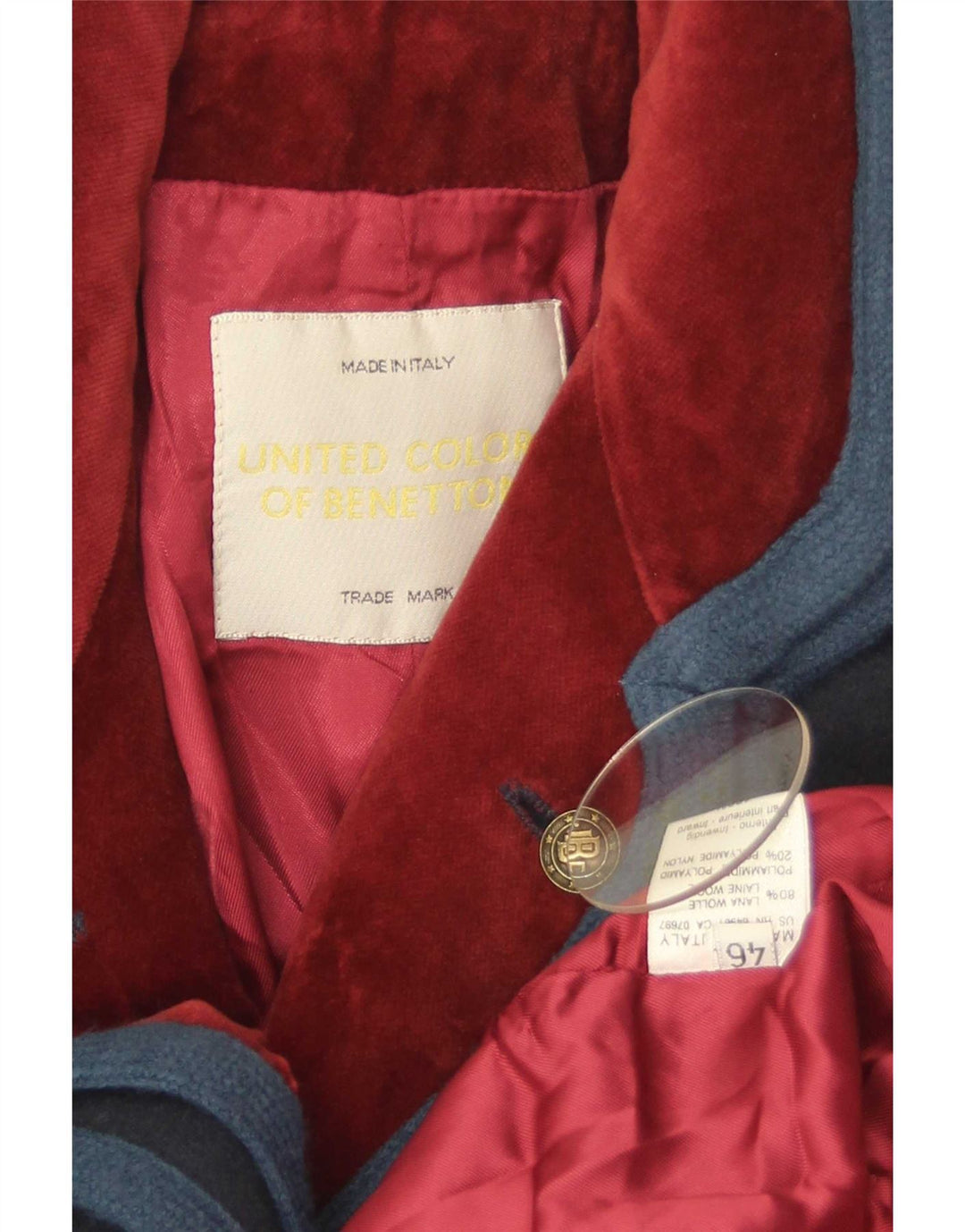 Benetton Chaqueta Americana De 3 Botones IT 46 Large Lana Azul Marino