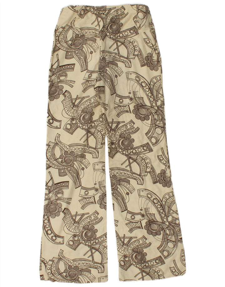 Pantalones casuales vintage con corte de bota y patrón abstracto para mujer W26 L28 Beige