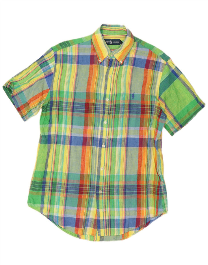 Ralph Lauren Camisa De Manga Corta Para Hombre Lino A Cuadros Multicolor Mediano