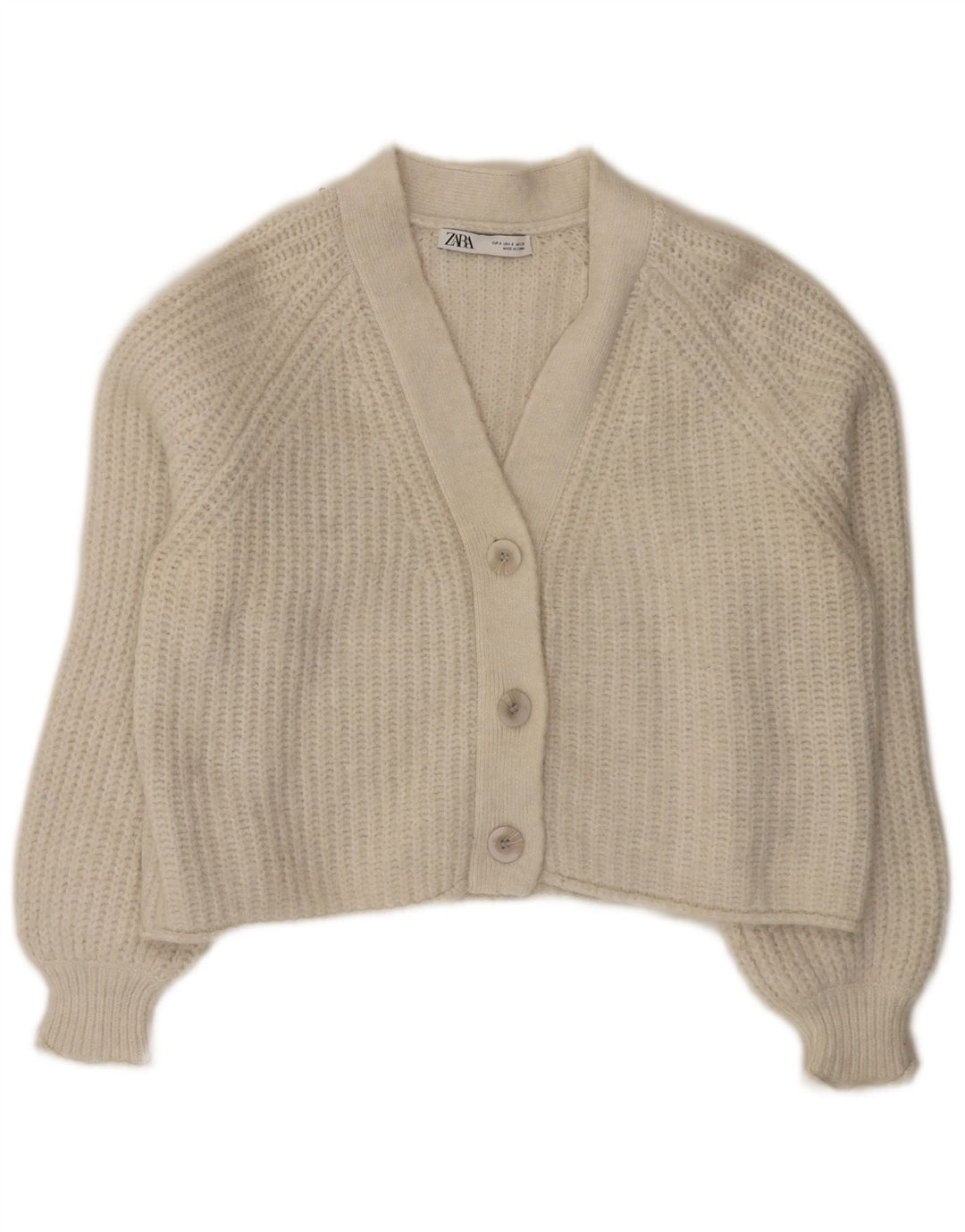 Zara Mujer Crop Suéter Cárdigan Extragrande UK 10 Small Blanco
