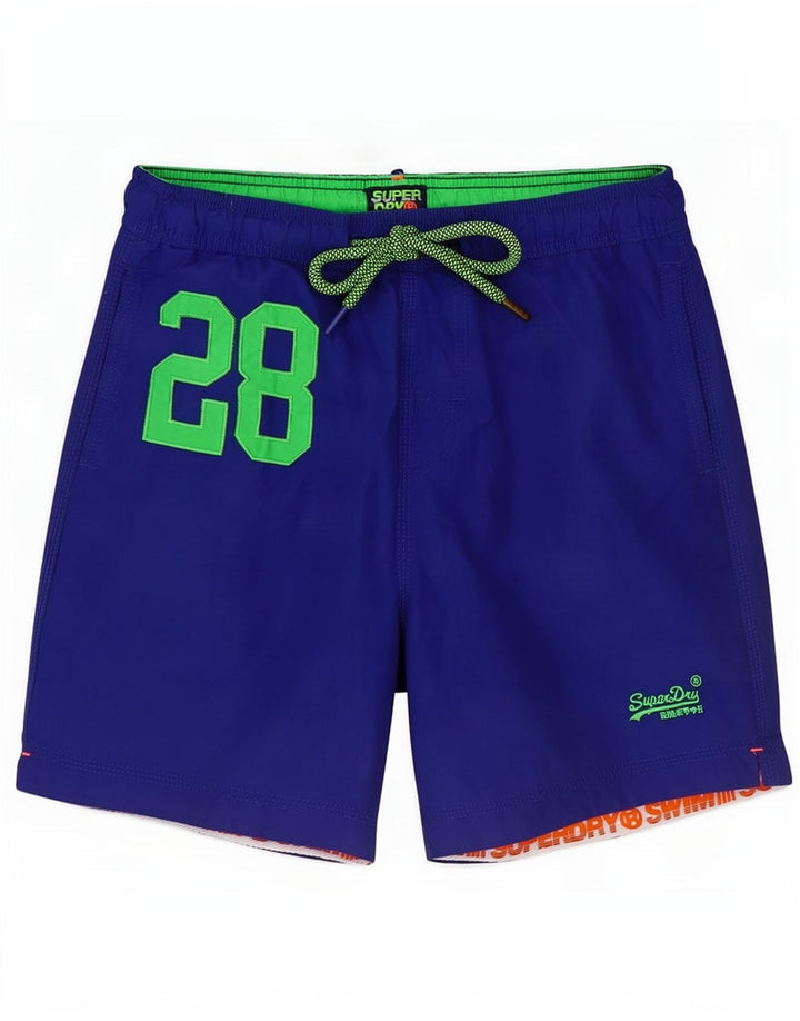 Superdry Bañador con estampado gráfico para hombre, talla grande, poliéster azul