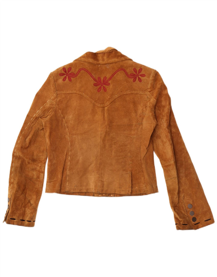 Conbipel Chaqueta de ante corta para mujer IT 46 Cuero floral marrón grande