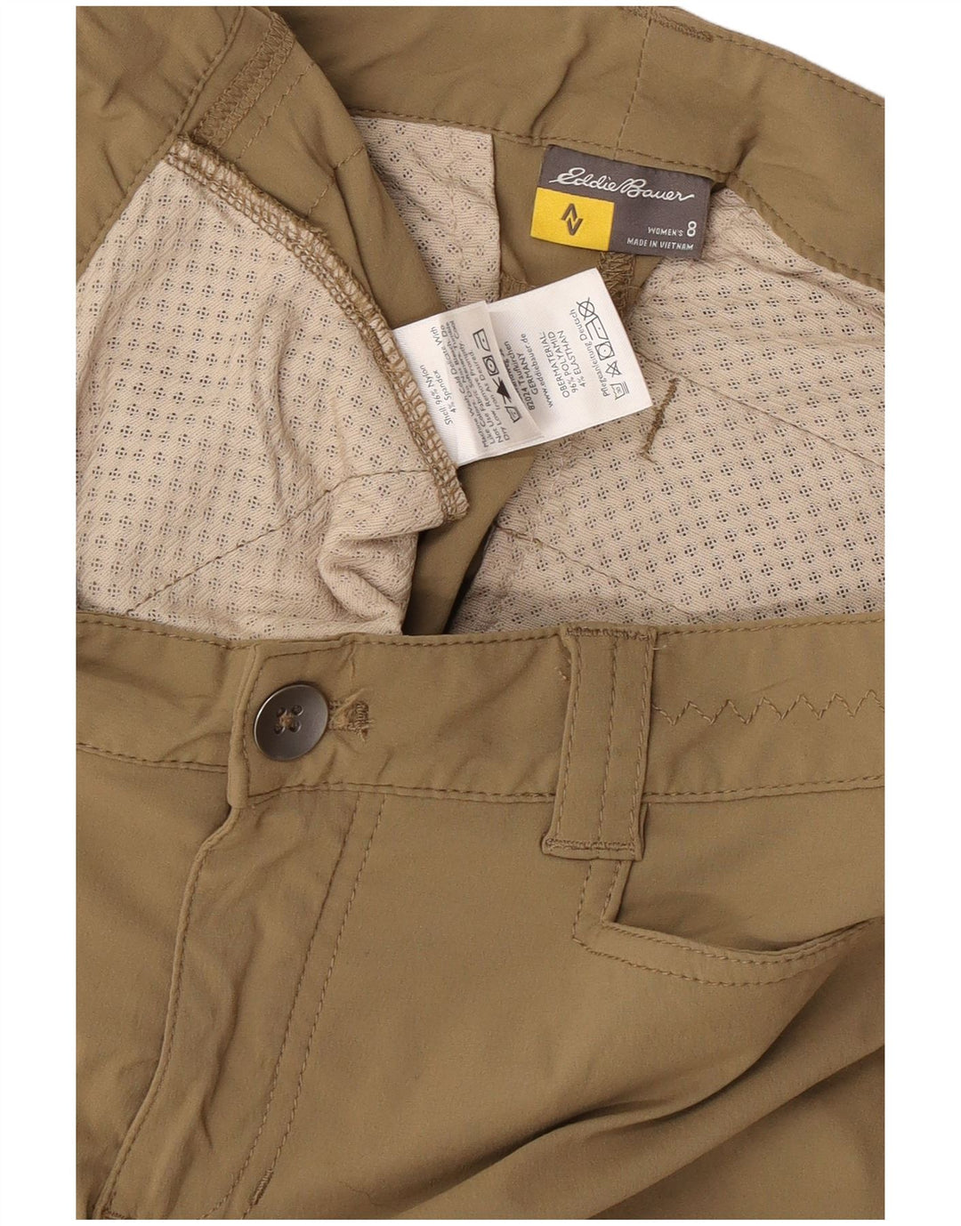 Eddie Bauer Pantalones cortos casuales para mujer US 8 mediano W32 algodón caqui