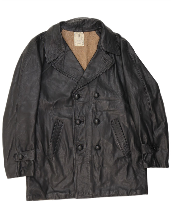 Vintage chaqueta de cuero para hombre Reino Unido 38 cuero negro medio