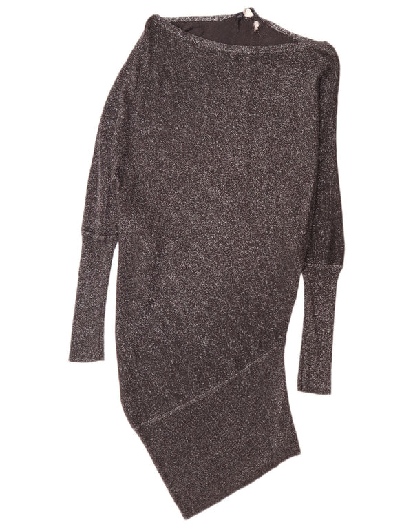 Zara Vestido De Manga Larga Con Cintura Caída Para Mujer UK 42 Mediano Negro Moteado Moderno