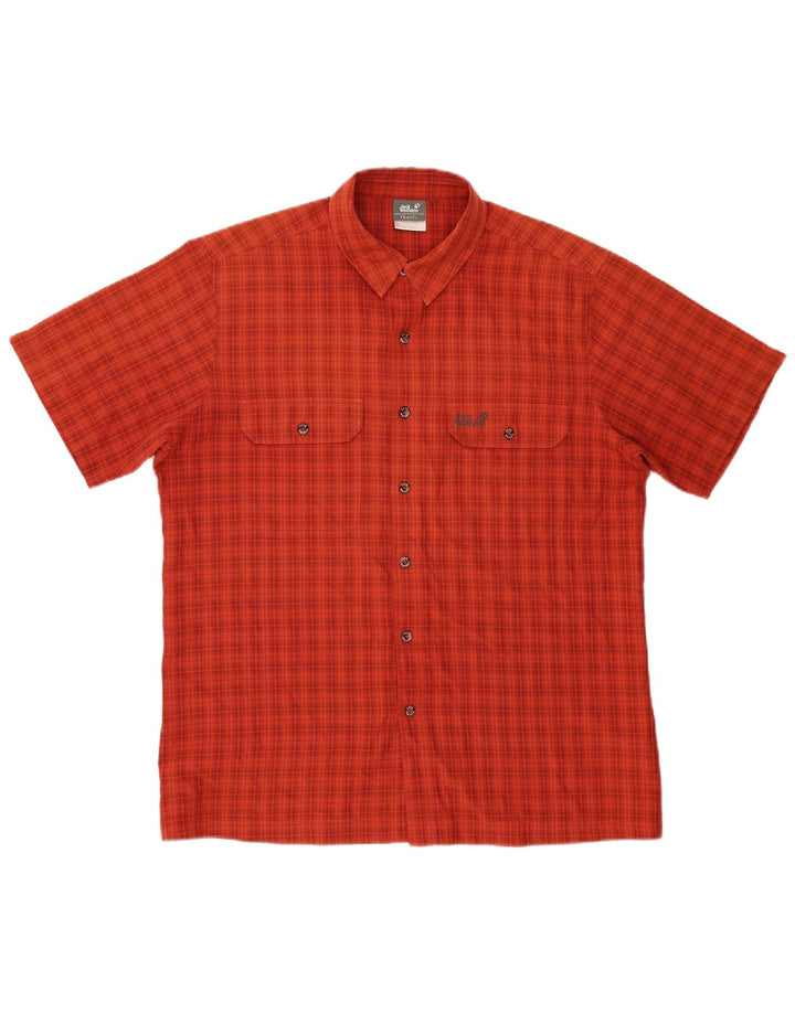 JACK WOLFSKIN Camisa de manga corta para hombre UK 40/42 Large Red Check Poliéster