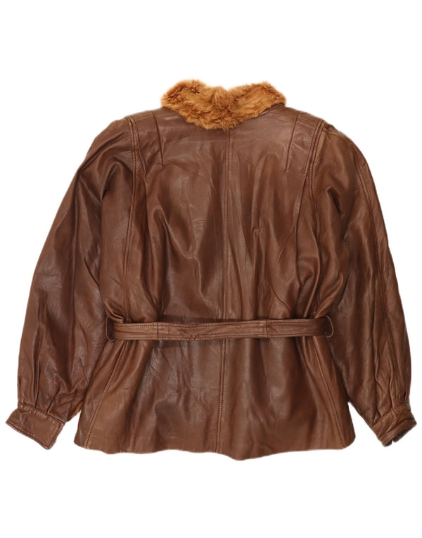 Vintage mujer cuero chaqueta de piel Reino Unido 18 XL piel de conejo marrón