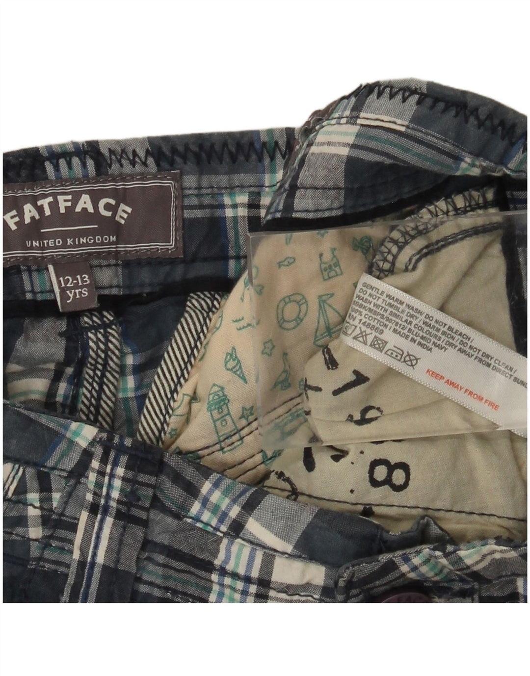 FAT FACE Bermudas cargo para niños 12-13 años W26 Algodón a cuadros azules