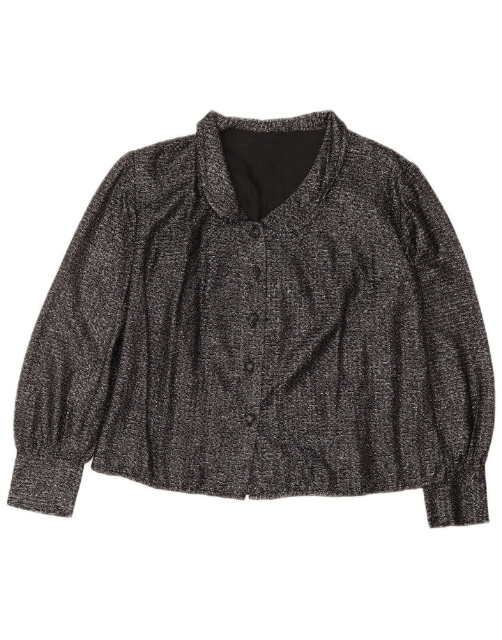 VINTAGE Blusa camisa mujer Reino Unido 16 Grande Negro