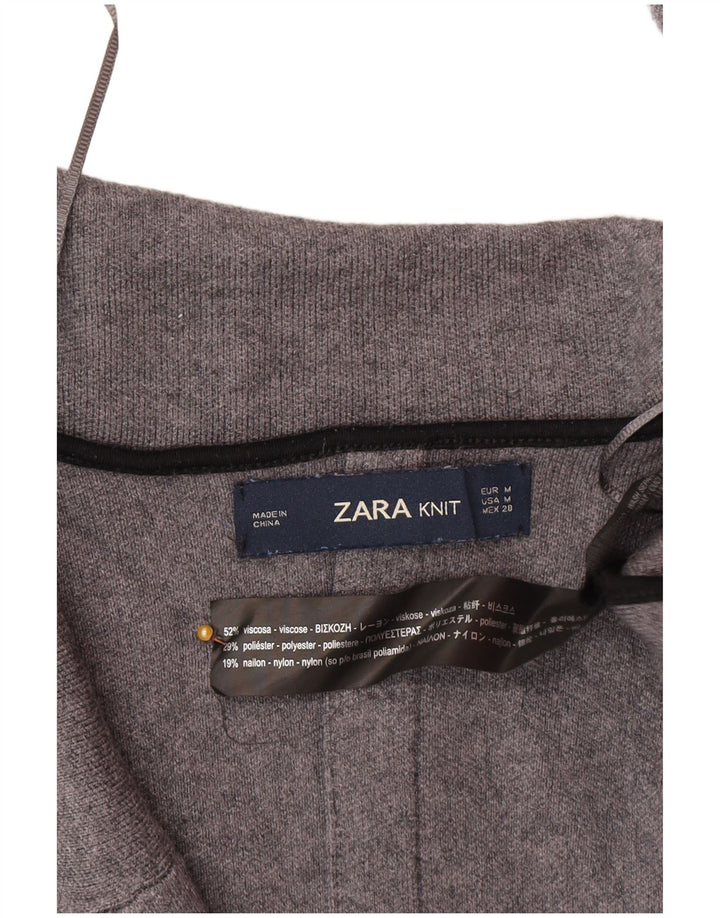 Zara Mujer Jersey Cárdigan Largo UK 44 Viscosa Gris Medio