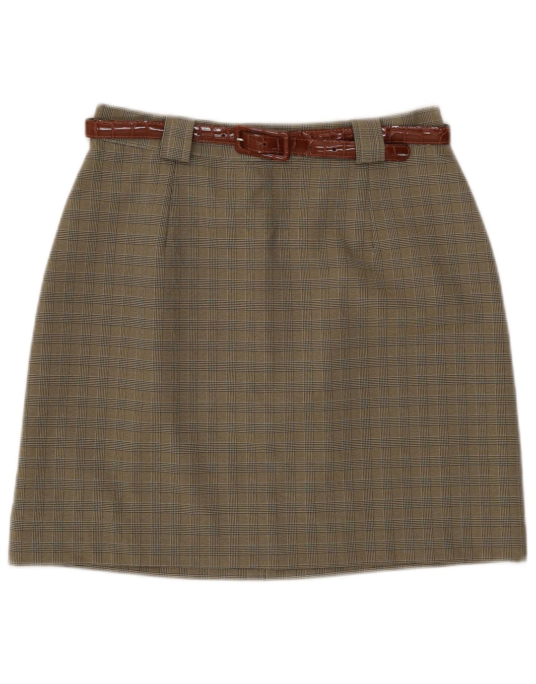 Vintage mujer A-Line falda IT 46 grande W28 caqui comprobar poliéster