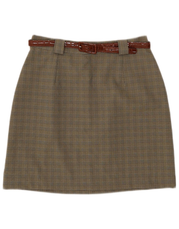 Vintage mujer A-Line falda IT 46 grande W28 caqui comprobar poliéster