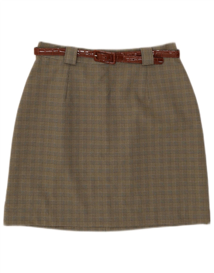 Vintage mujer A-Line falda IT 46 grande W28 caqui comprobar poliéster