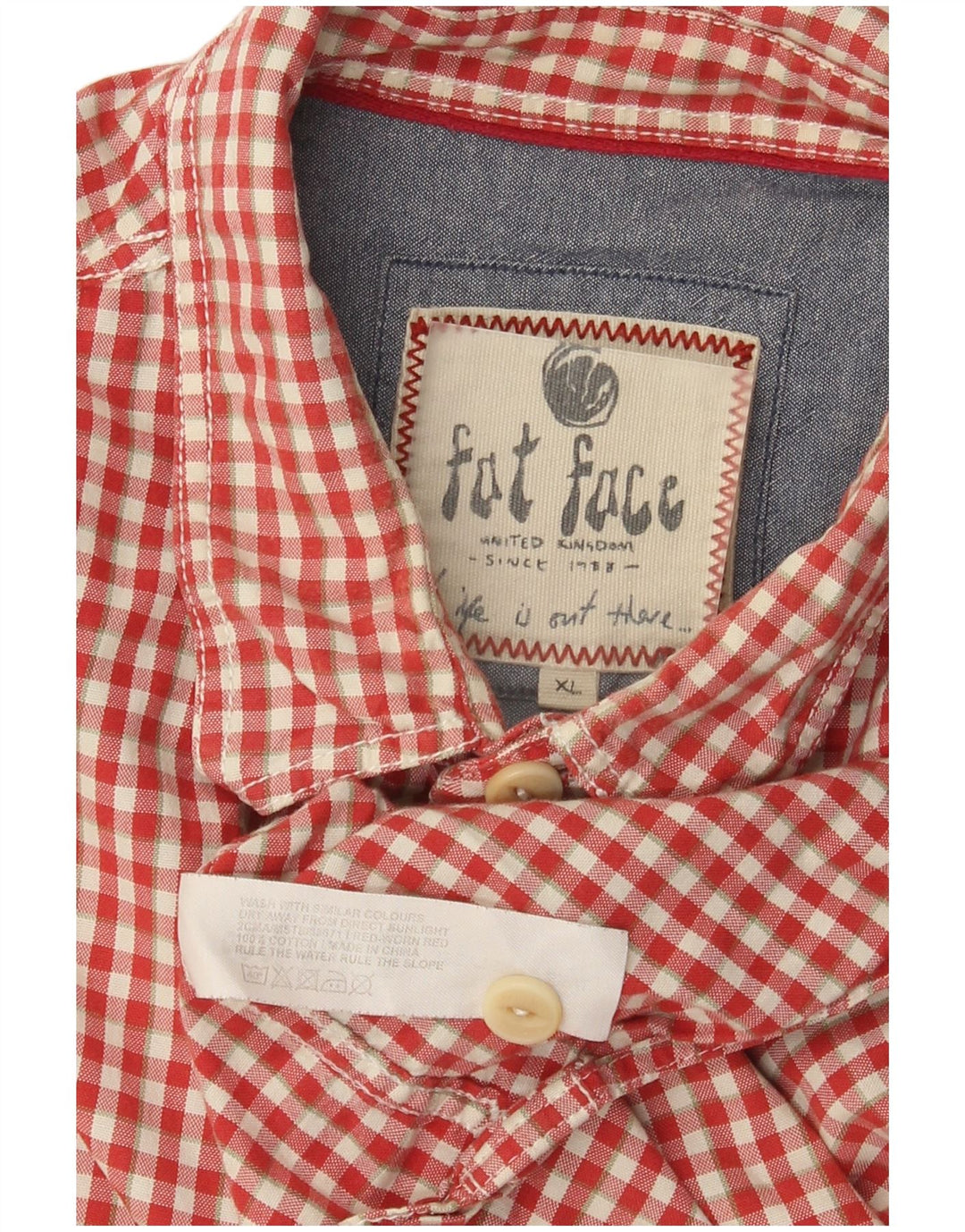 Fat Face Mens Short Sleeve Shirt XL Red Gingham Cotton