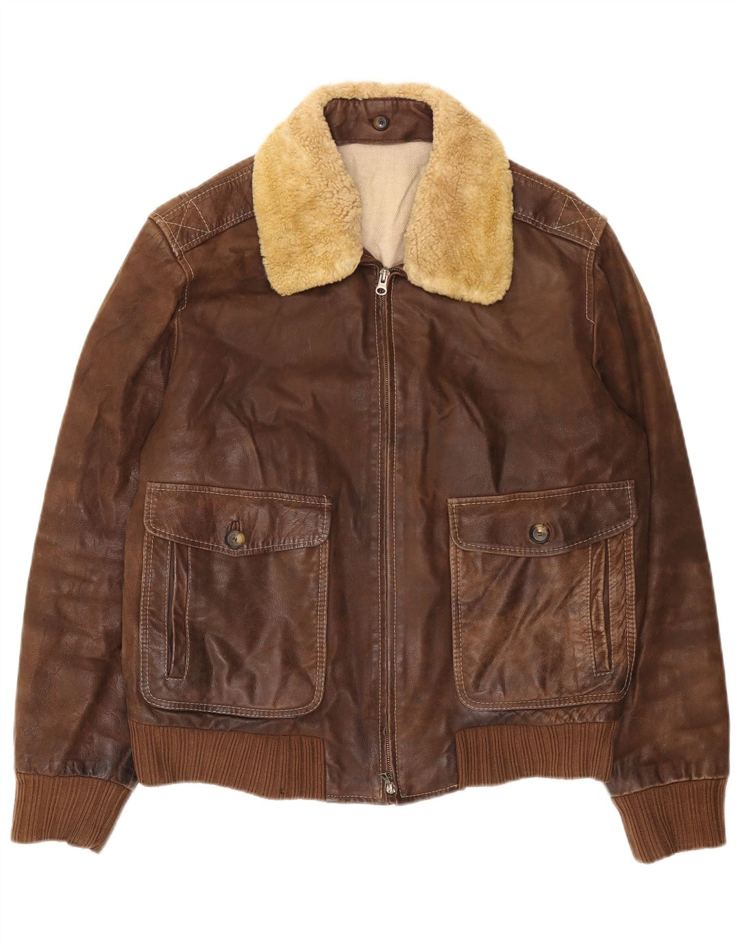 Chaqueta de cuero vintage para hombre IT 52 XL cuero marrón