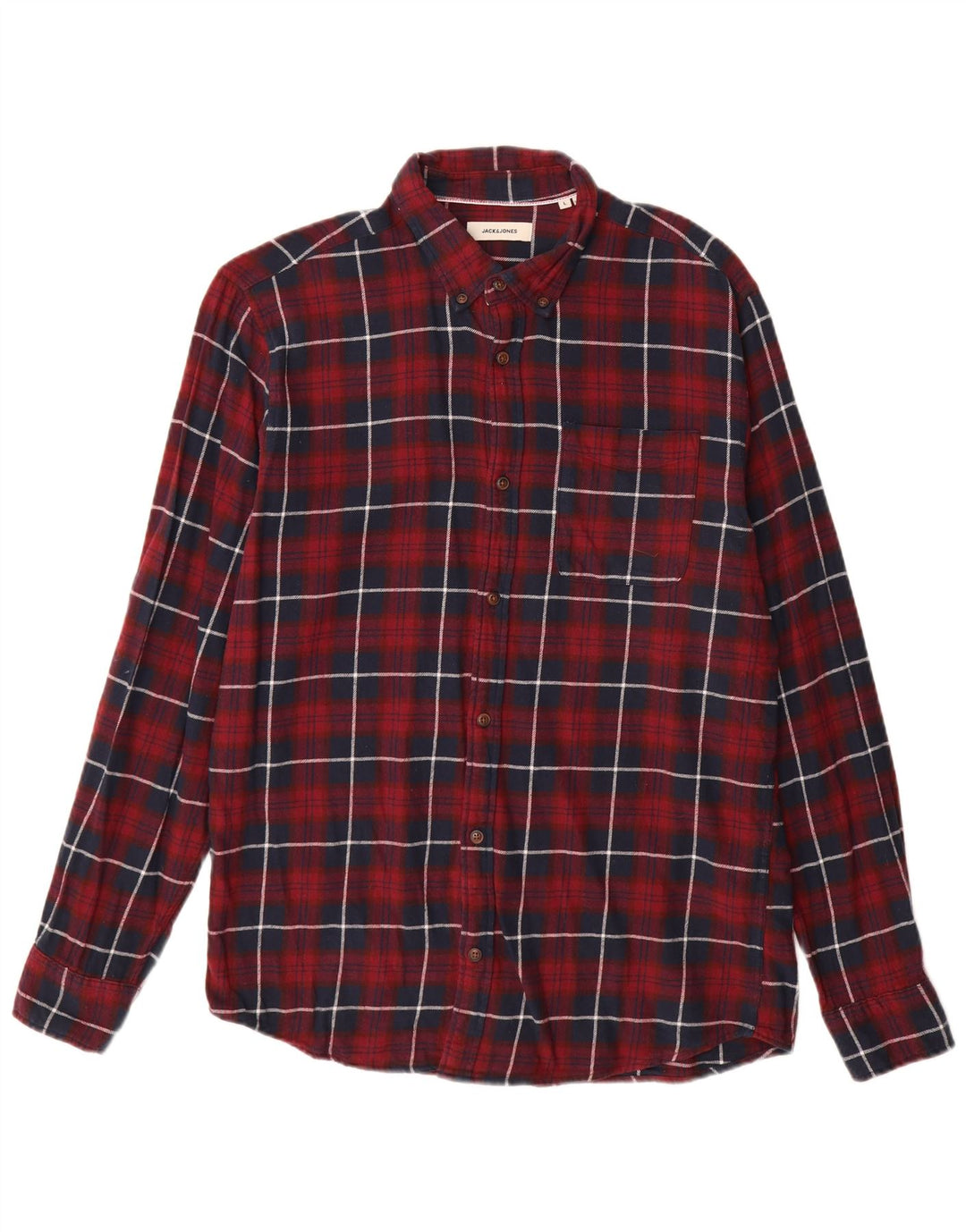 JACK & JONES Camisa de franela para hombre Large Burgundy Check Cotton
