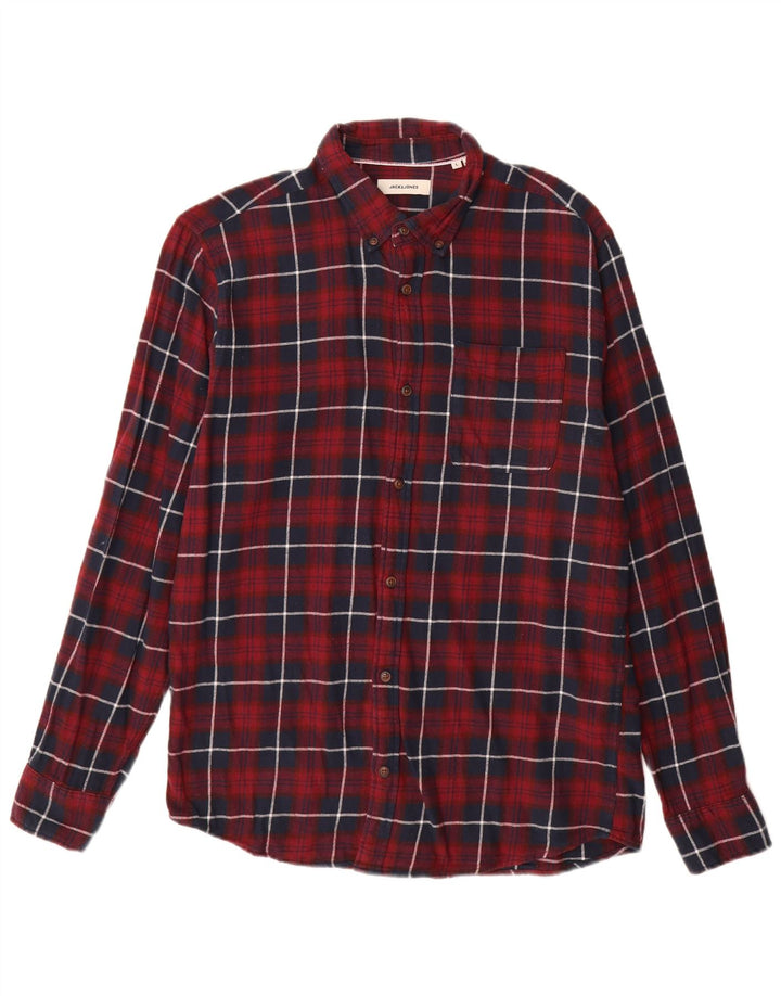 JACK & JONES Camisa de franela para hombre Large Burgundy Check Cotton