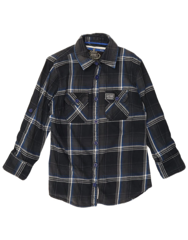 Camisa de franela Superdry para mujer, talla 44, algodón a cuadros azul marino mediano