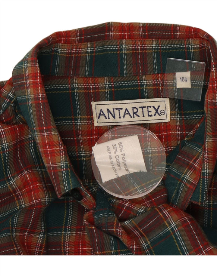 Antartex Camisa de franela para hombre talla 16 1/2 poliéster a cuadros verde grande