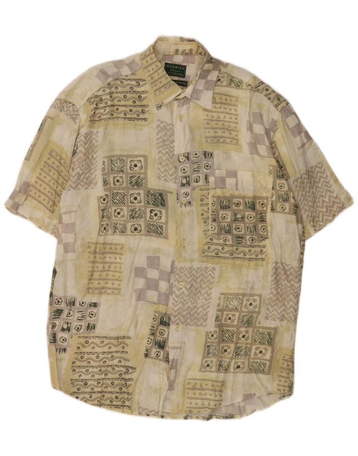 Rodrigo Camisa Manga Corta Hombre Talla 40 15 1/2 Medium Caqui Patchwork