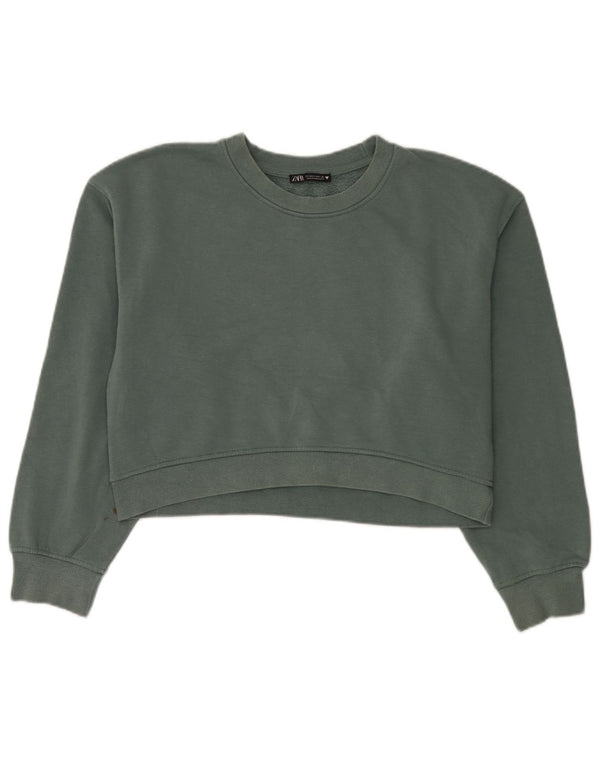 Zara Mujer Crop Sudadera Extragrande Jersey UK 44 Algodón Verde Medio