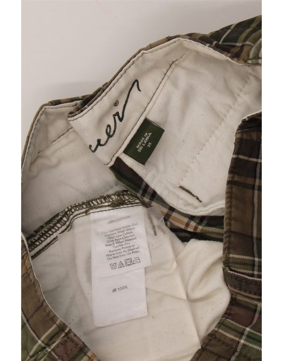 EDDIE BAUER Pantalones cortos cargo para hombre W35 Algodón a cuadros caqui grande