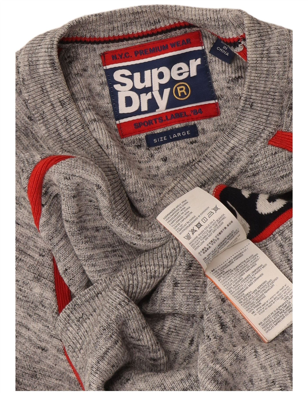 Superdry Jersey con cuello redondo y gráfico para hombre, color gris grande