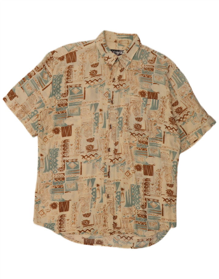 BODONI Camisa Manga Corta Hombre Talla 39/40 Algodón Patchwork Beige Medio