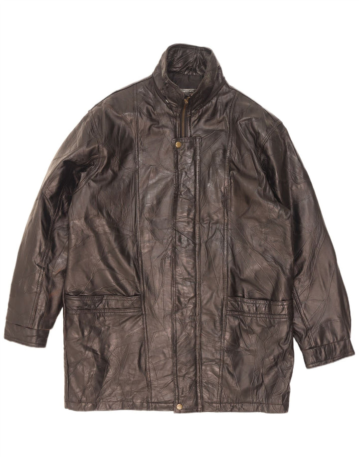 Alberto Bruni Abrigo de cuero para hombre UK 40 Large Black Patchwork Leather