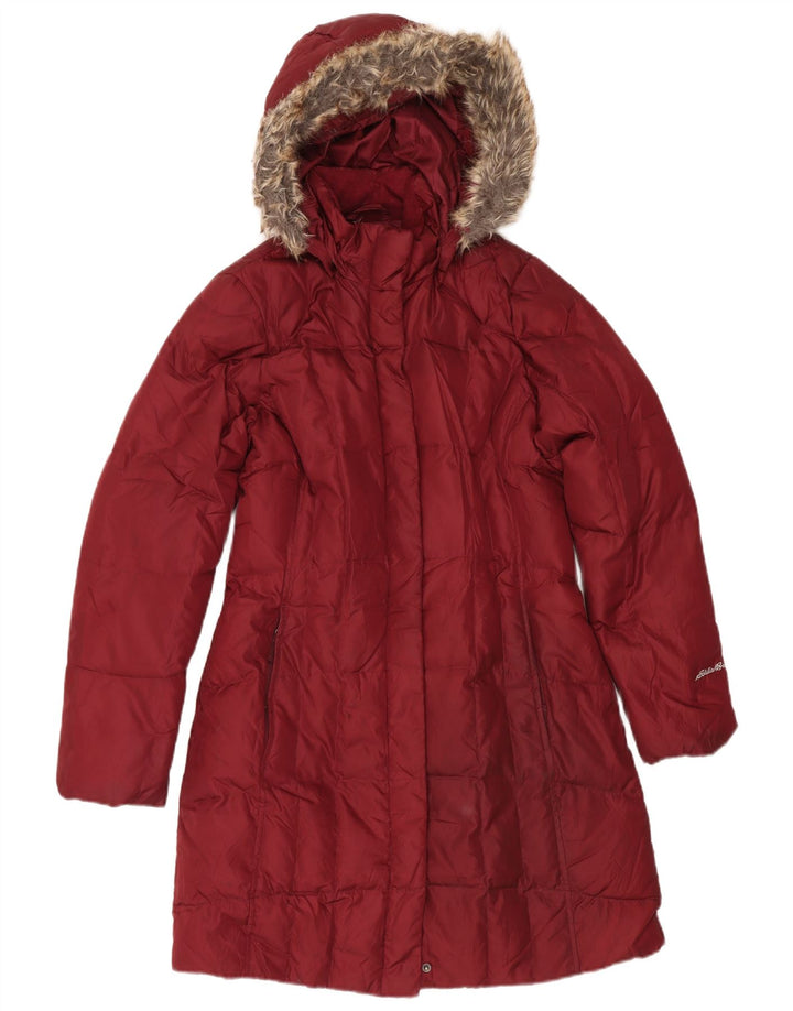 Eddie Bauer Abrigo acolchado con capucha para mujer UK 44 Poliéster burdeos medio