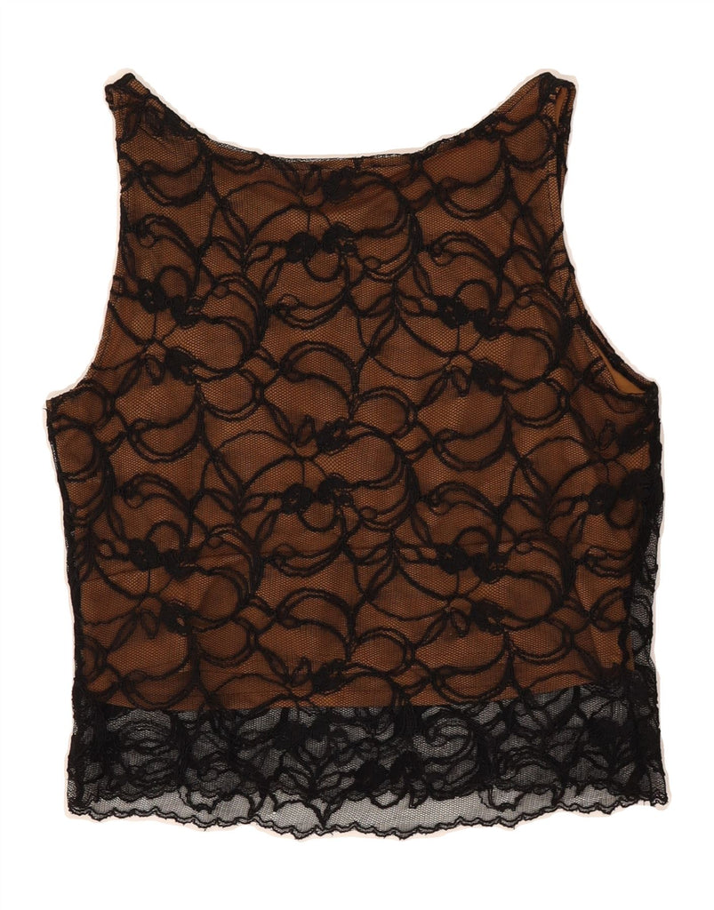 KOOKAI Womens Crop Lace Vest Top US 2 XS Black Floral Vintage Kookai and Second-Hand Kookai from Messina Hembry 