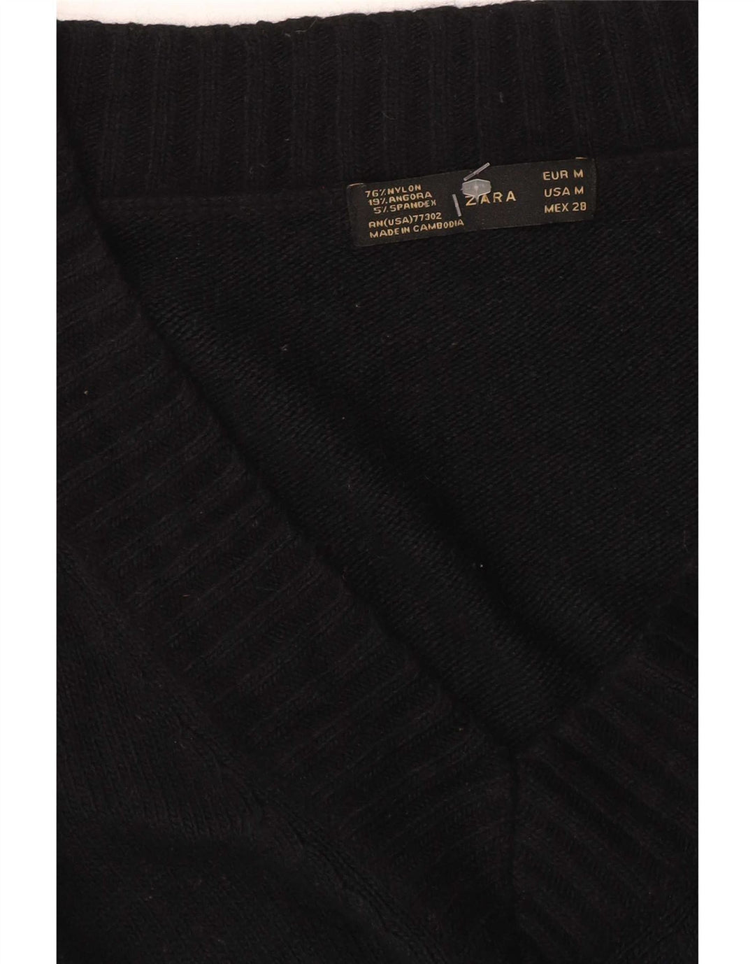Zara - Jersey con cuello en V para mujer, talla 40, nailon negro mediano