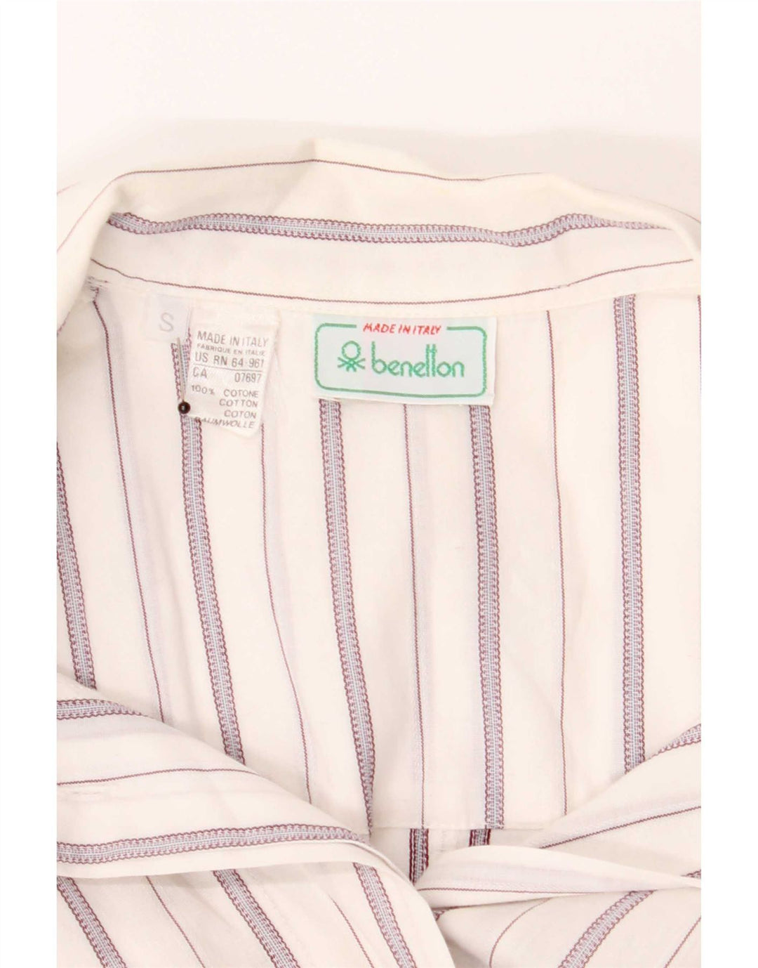 Benetton Jersey De Manga 3/4 Para Mujer UK 40 Small Blanco A Rayas
