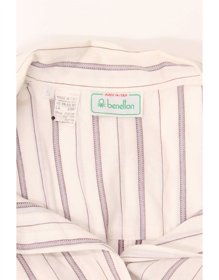 Benetton Jersey De Manga 3/4 Para Mujer UK 40 Small Blanco A Rayas