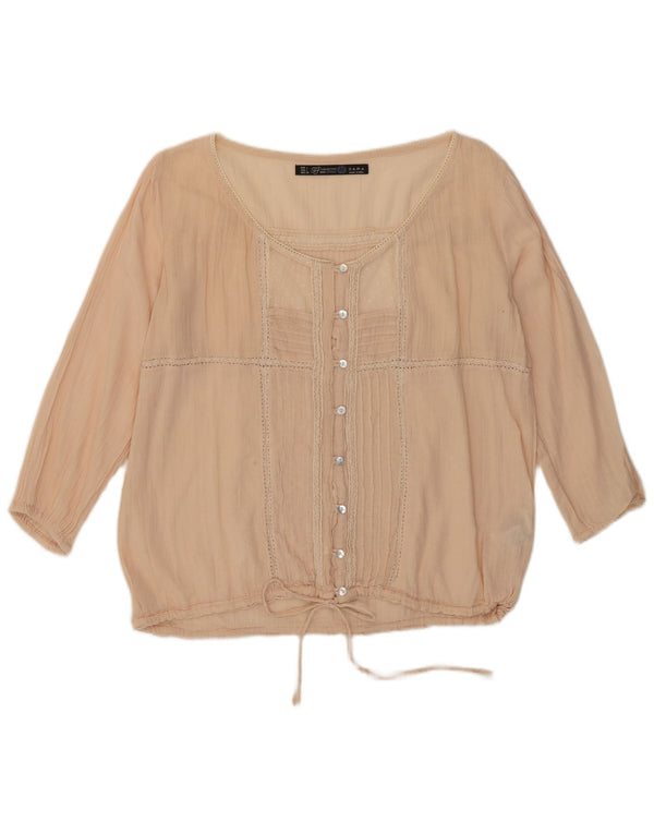 Zara Blusa Camisa Mujer UK 46 Grande Algodón Rosa