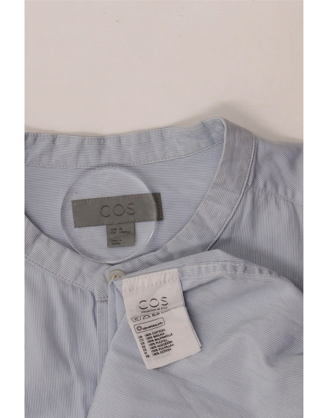 Camisa COS para hombre talla 38 Algodón a rayas azul pequeño