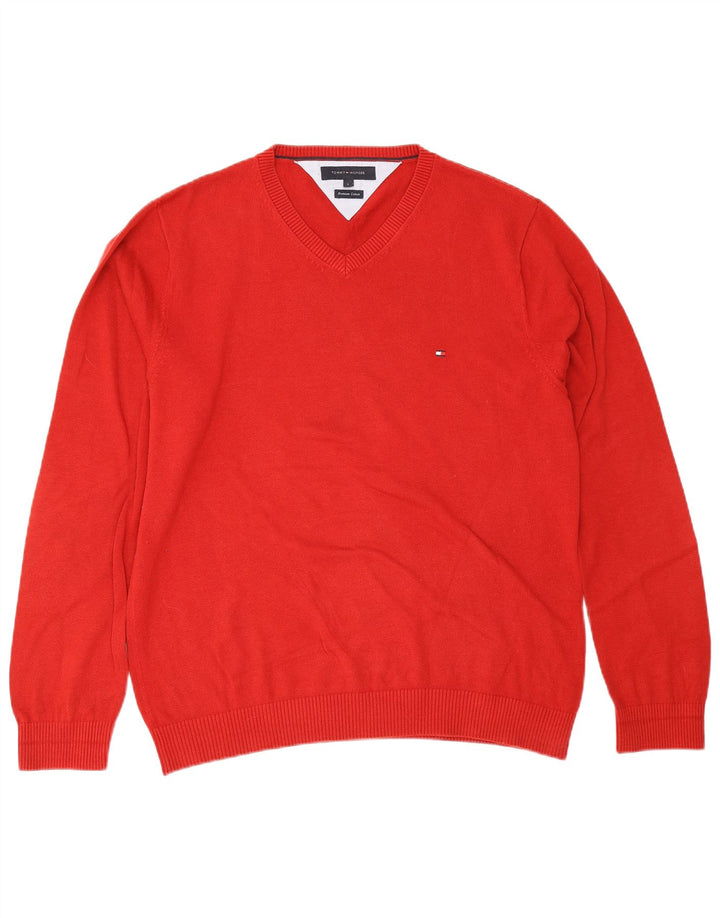 Tommy Hilfiger Jersey con cuello en V para hombre, talla grande, algodón rojo