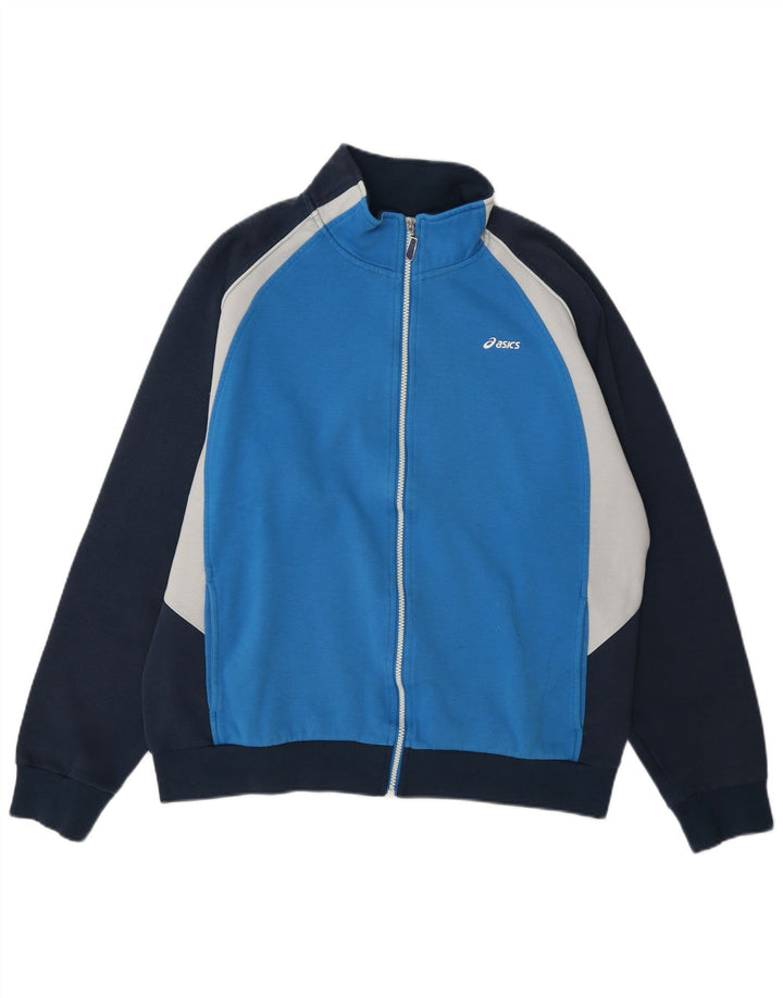 Asics Mens Graphic Chándal Top Chaqueta 2XL Azul Colorblock Algodón