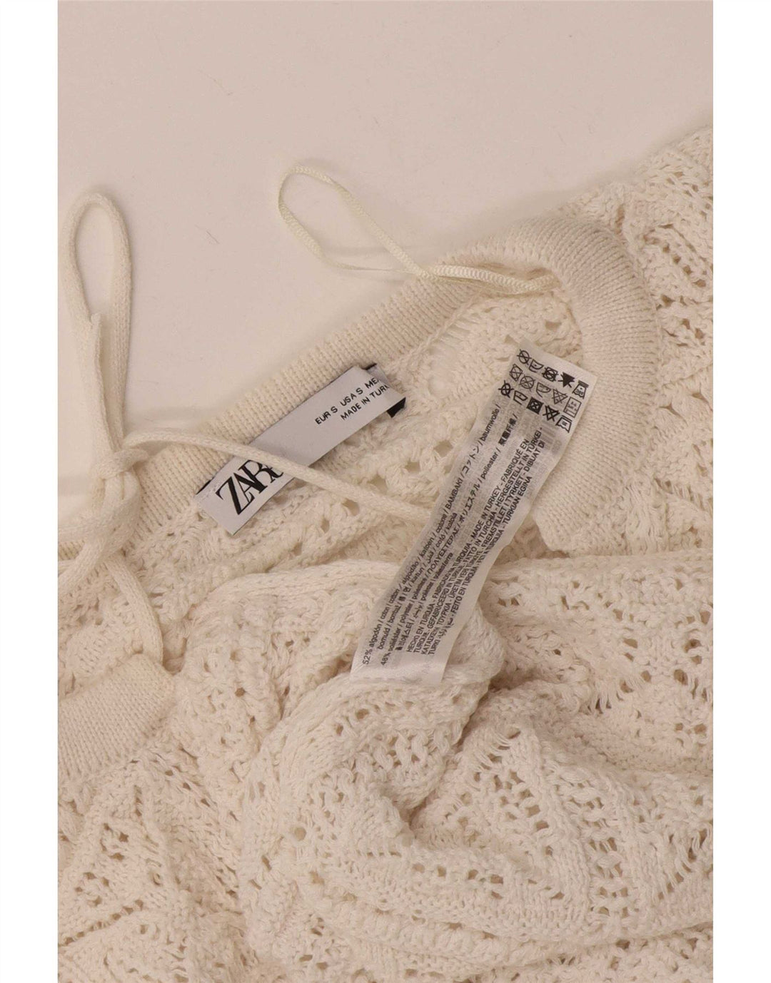 Zara Blusa De Ganchillo Extragrande para Mujer Top UK 10 Small White Cotton