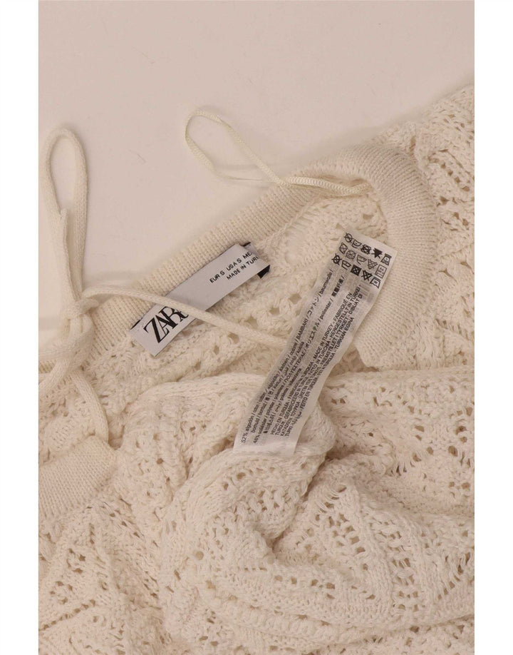 Zara Blusa De Ganchillo Extragrande para Mujer Top UK 10 Small White Cotton