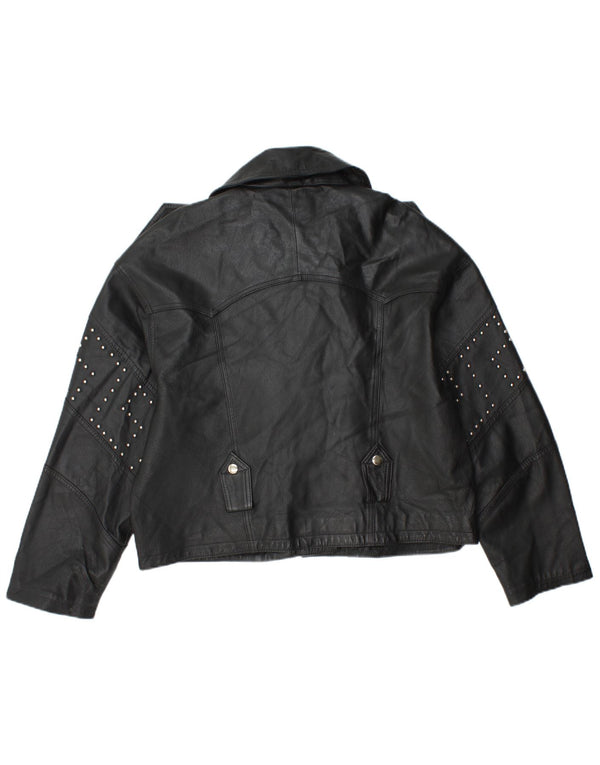 Front Line Chaqueta motera de cuero corta para mujer UK 44 Cuero negro grande