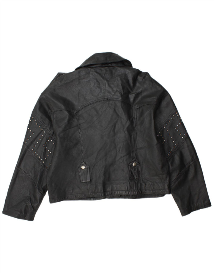 Front Line Chaqueta motera de cuero corta para mujer UK 44 Cuero negro grande