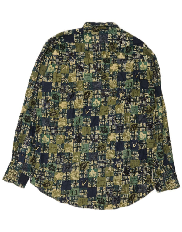Camisa vintage para hombre de algodón patchwork verde grande