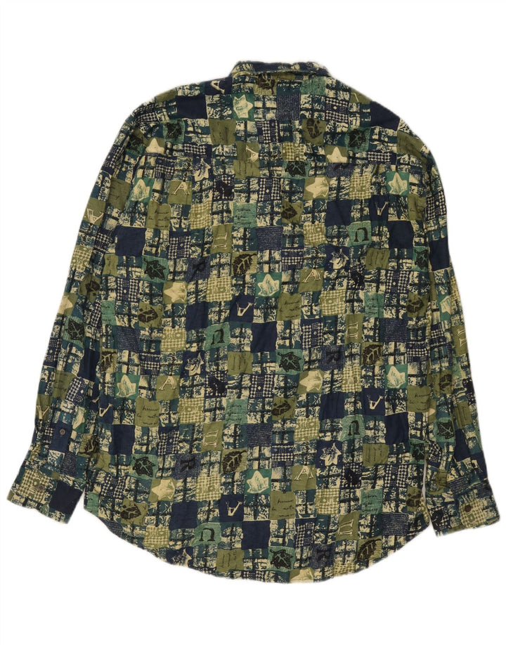 Camisa vintage para hombre de algodón patchwork verde grande