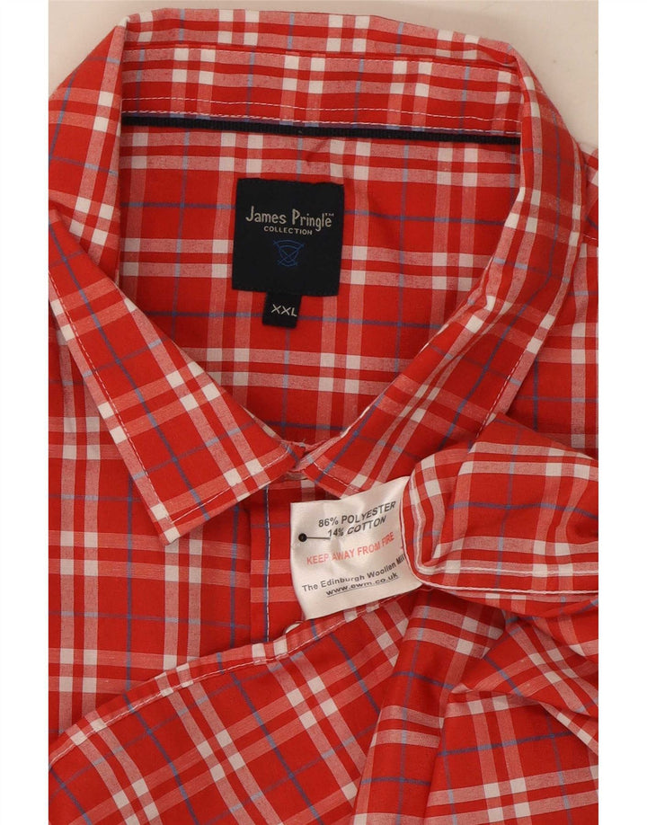 James Pringle Camisa de manga corta para hombre 2XL Poliéster a cuadros rojos