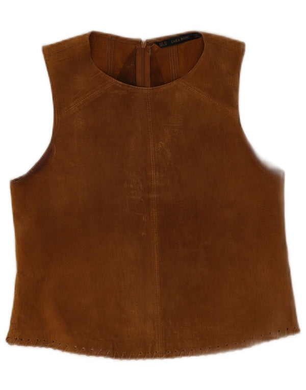 Zara Mujer Blusa De Ante Sin Mangas Top UK 6 XS Cuero Beige