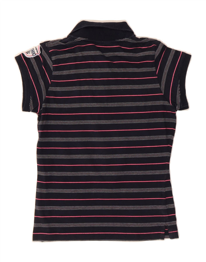 CHAMPION Womens Polo Shirt UK 12 Medium Navy Blue Striped Vintage Champion and Second-Hand Champion from Messina Hembry 
