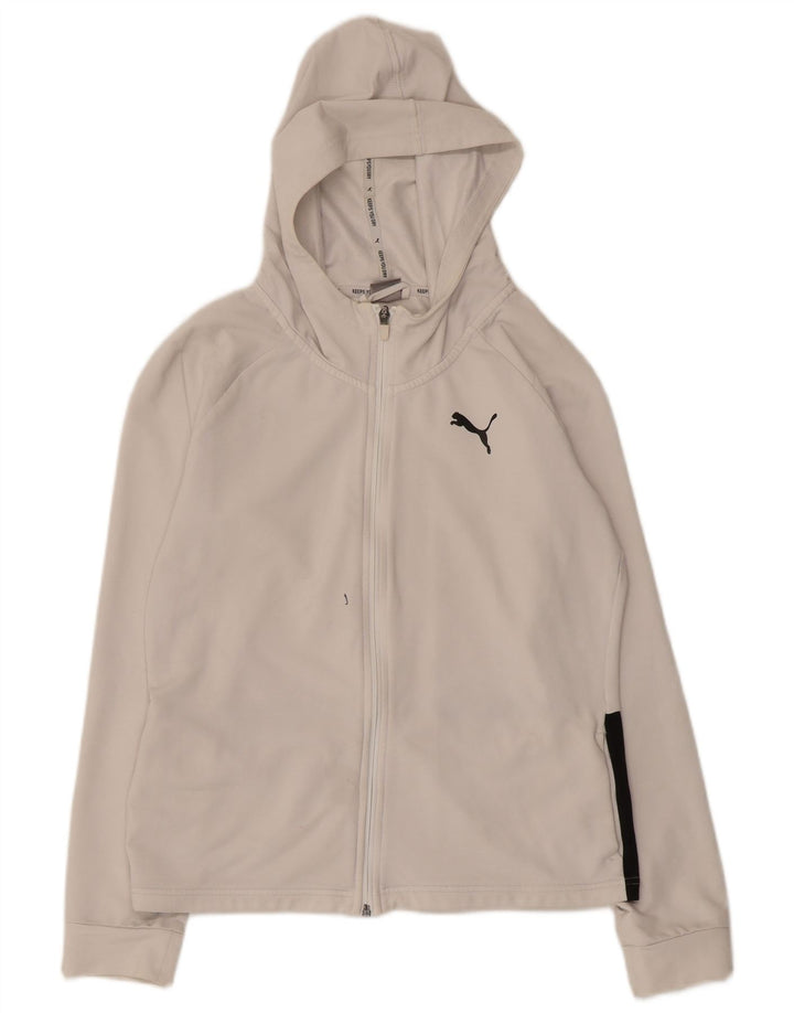 PUMA Suéter con capucha y cremallera gráfica para mujer UK 10 Small White Colourblock